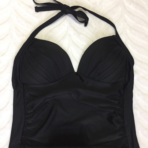 One-Piece Swimsuit Black VTG Style Molded Bra - Picture 2 of 9